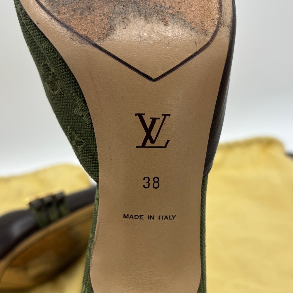 Louis Vuitton 6am Olive Green Monogram Pointed Mule with Brown Straps - size 38 - Picture 8 of 9